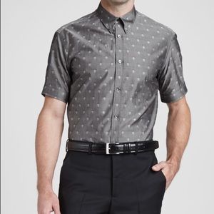NWOT Alexander McQueen Skull & Dot Short Sleeve Sport Shirt, Gray | Size 52